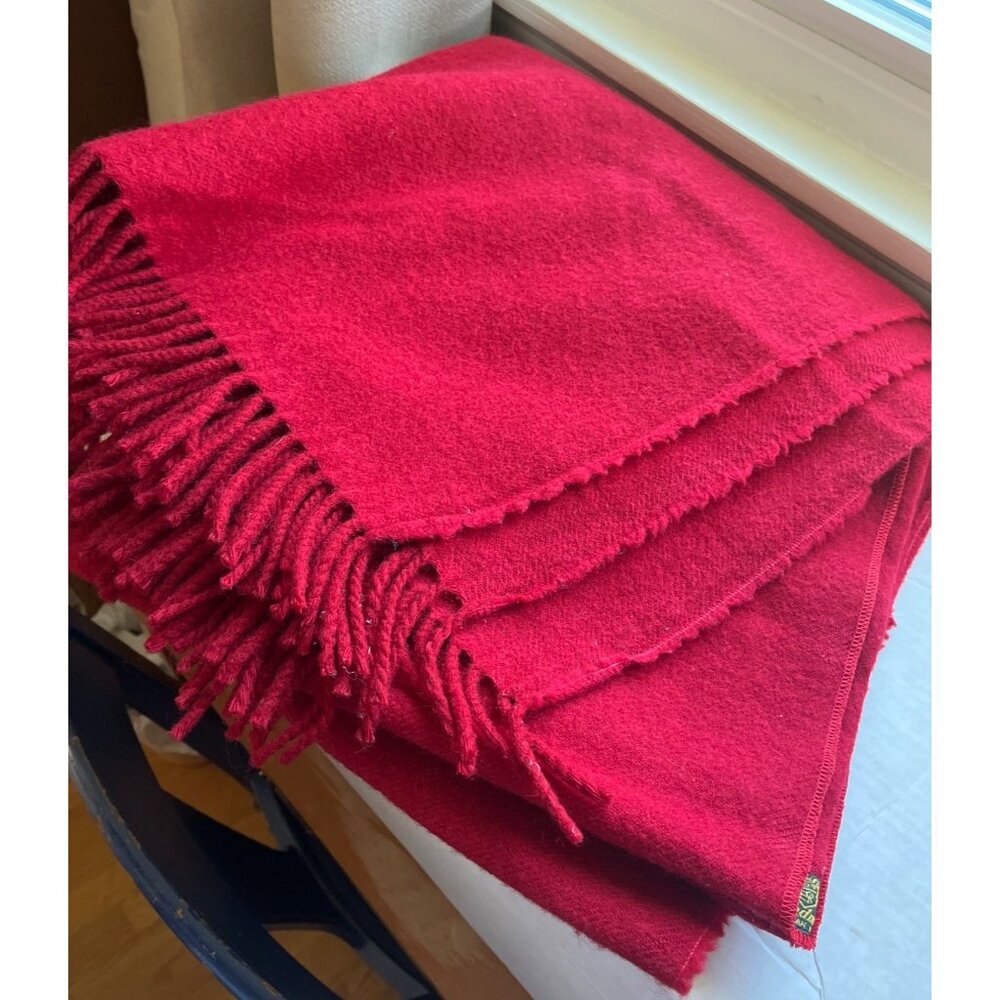 Vintage Cape Tweedmill Wool Blanket Wrap Red Fringe British Unisex Womens - Picture 10 of 10